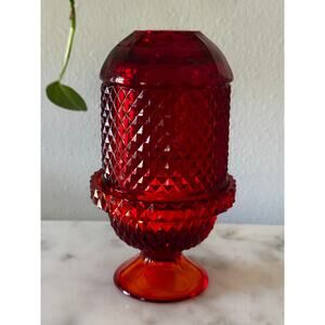Viking Glass Ruby Red Diamond Point Fairy Lamp